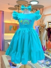Vestido Arco Irís Bordado Verde Água