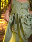 Vestido Bot&otilde;es Verde Oliva Bordaado